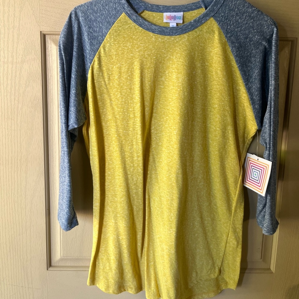LuLaRoe Randy Tee in Yellow and Gray- M